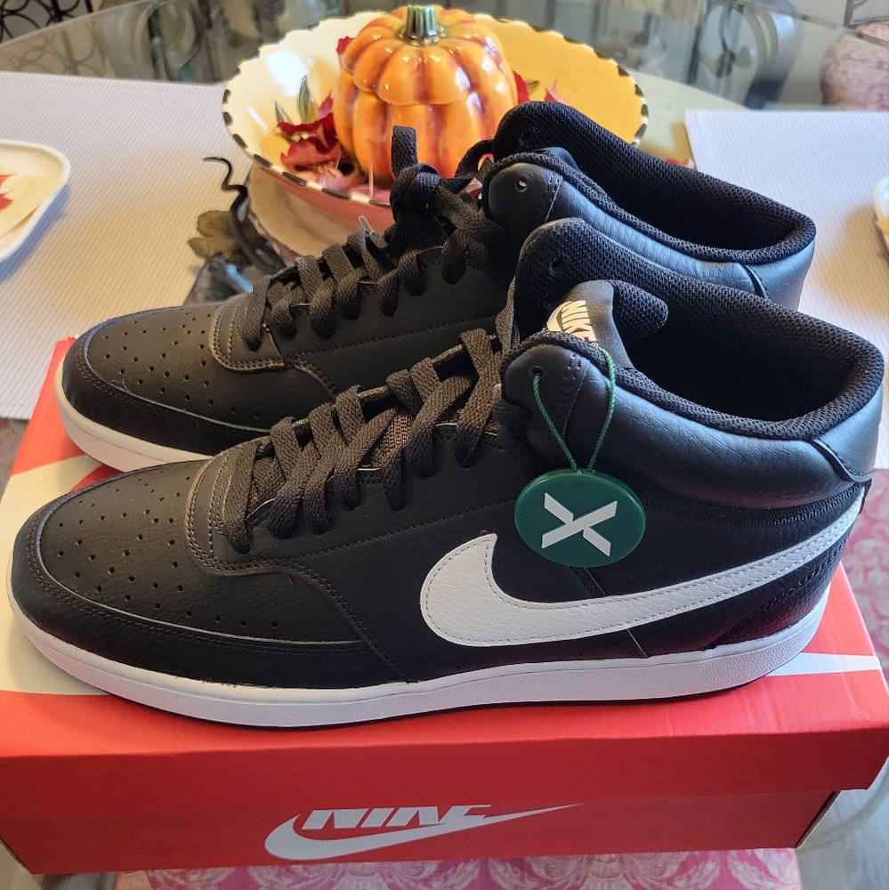Nike Court Vision Mid Premium Men's Athletic Casual Shoes Sneakers Black/White